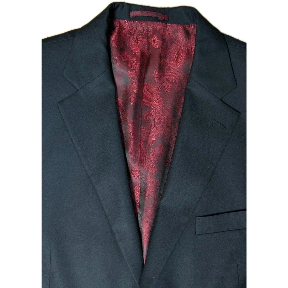NobleHouse Custom Bespoke Mens 48-50R Black 2 Piece Suit Paisley Lined Silk Wool